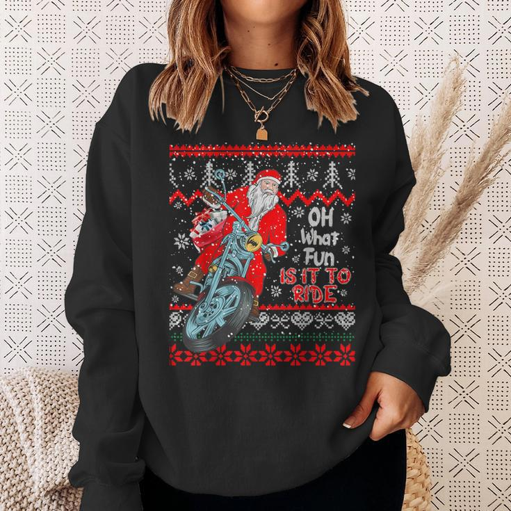 Biker Santa Motorcycle Ugly Christmas Sweater Sweatshirt Gifts for Her