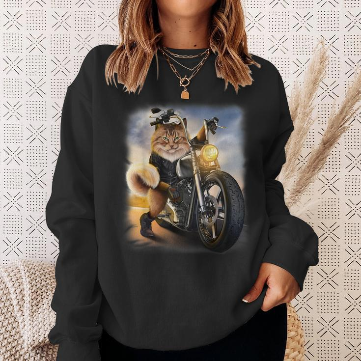 Biker Tabby Cat Riding Chopper Motorcycle Sweatshirt Gifts for Her