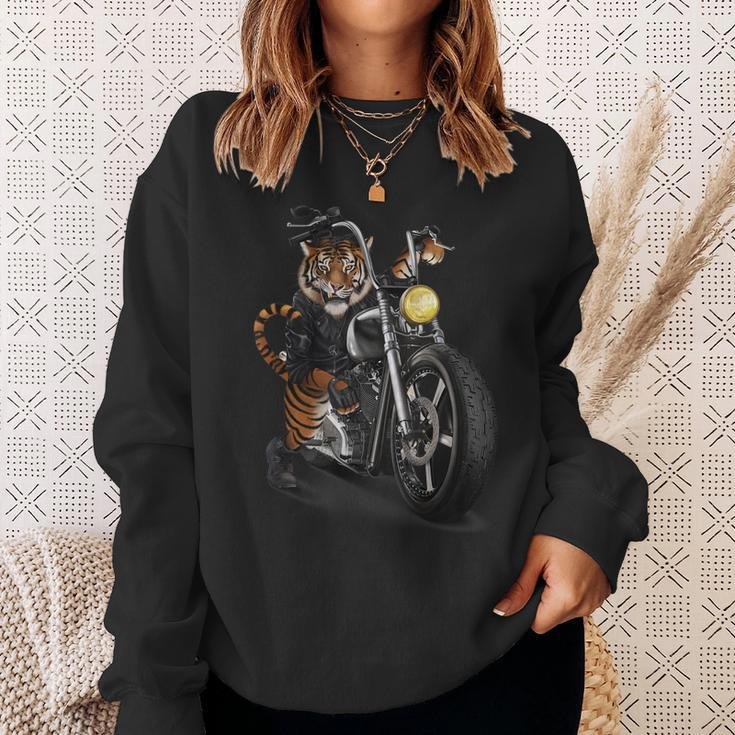 Biker Tiger Riding Chopper Motorcycle Sweatshirt Gifts for Her