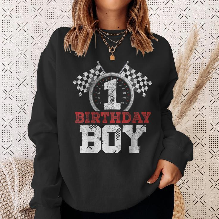 Birthday Boy 1 One Race Car 1St Birthday Racing Car Driver Sweatshirt Gifts for Her