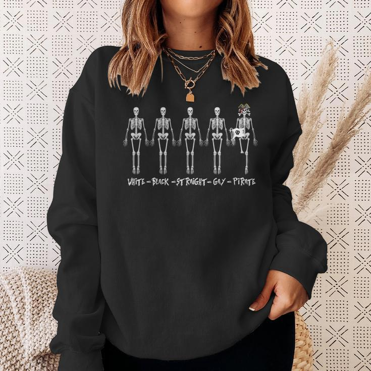 Black White Gay Straight Pirate Skeleton Lgbt Pride Human Sweatshirt Gifts for Her