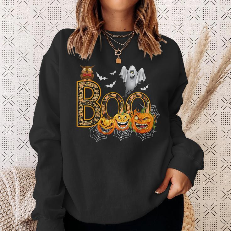 Boo Creepy Owl Pumpkin Ghost Halloween Costume Sweatshirt Gifts for Her
