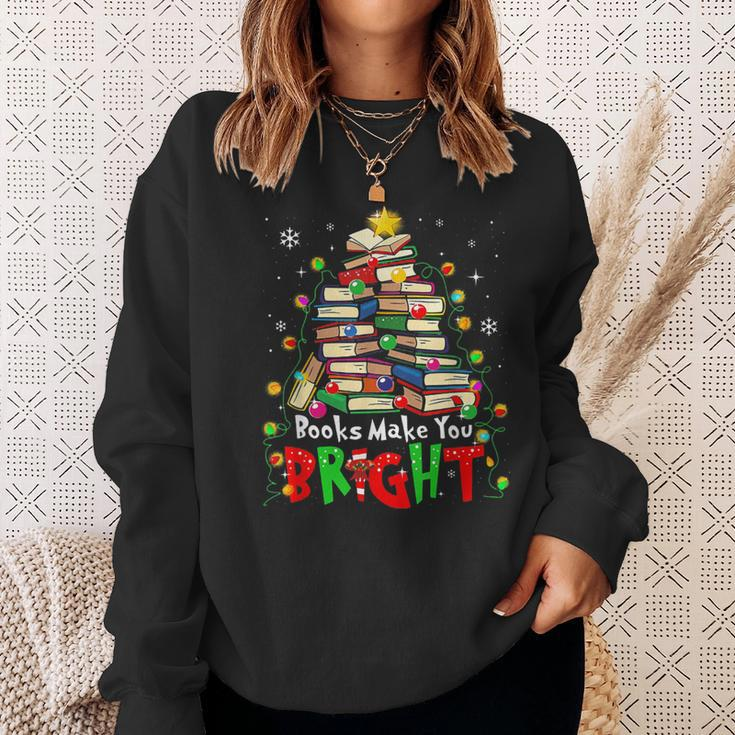 Books Make You Bright Christmas Librarian Book Lover Sweatshirt Gifts for Her