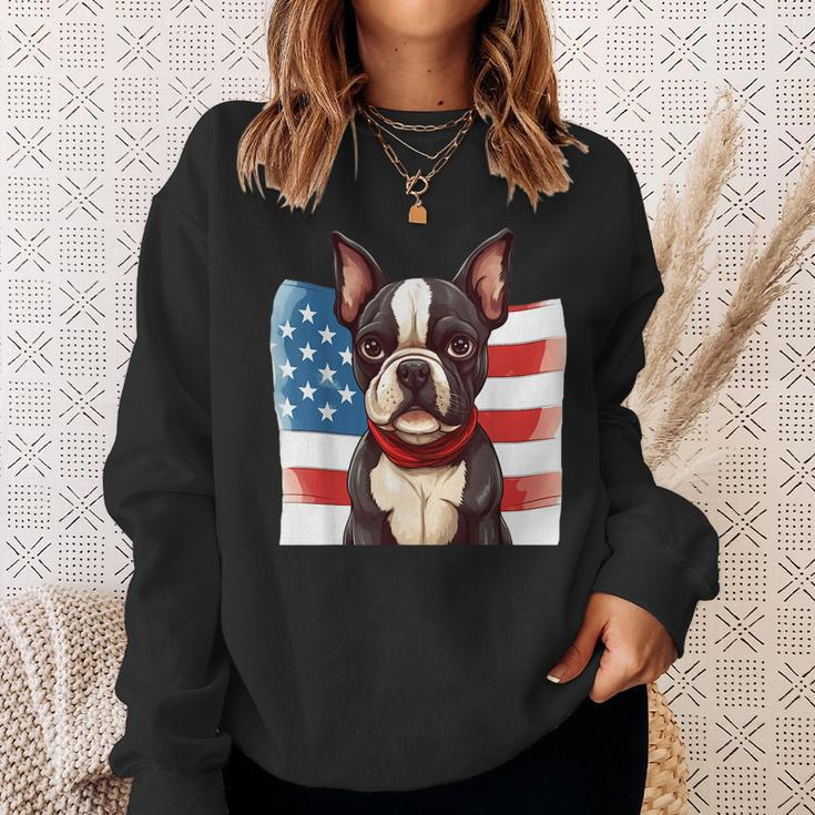 Boston Terrier Dog Patriotic Puppy American Flag 4Th Of July Sweatshirt Gifts for Her