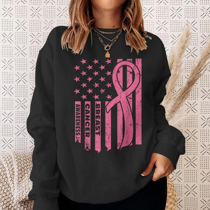 Breast Cancer Awareness Flag Usa Breast Cancer Warrior Sweatshirt Gifts for Her