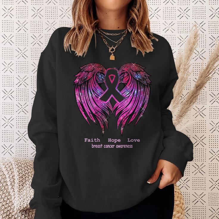 Breast Cancer Faith Hope Love Wings Awareness Back Sweatshirt Gifts for Her