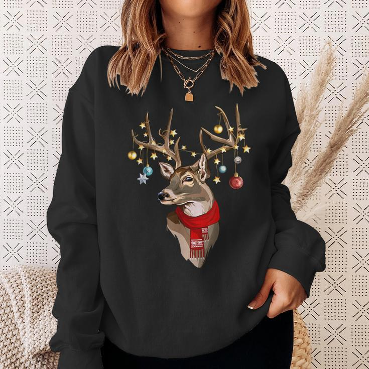 Buck Deer Antlers Christmas Lights Scarf Xmas Party Sweatshirt Gifts for Her