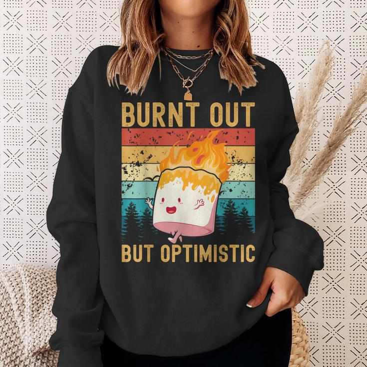Burnt Out But Optimistic Cute Marshmallow Camping Vintage Sweatshirt Gifts for Her