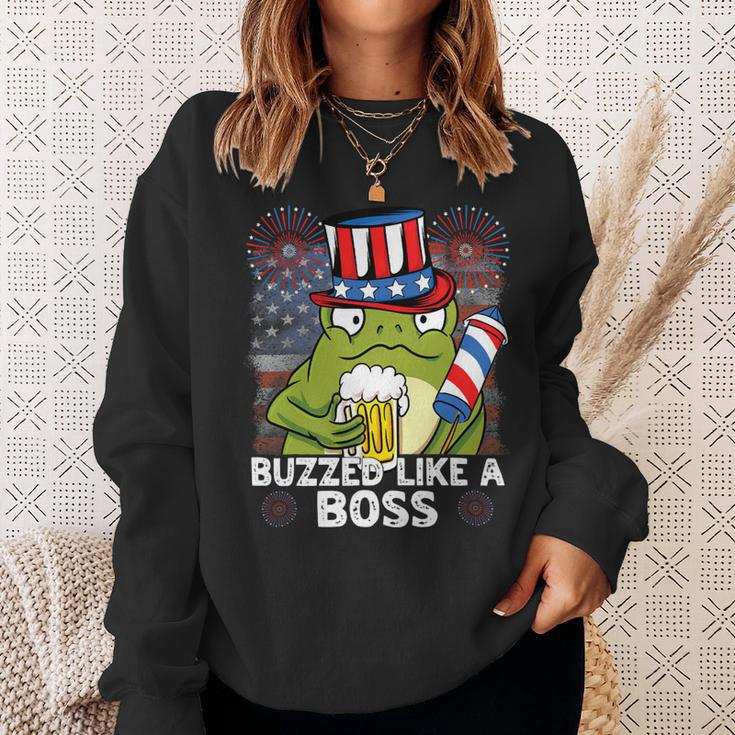 Buzzed Like A Boss 4Th Of July American Flag Frog Men Women Sweatshirt Gifts for Her