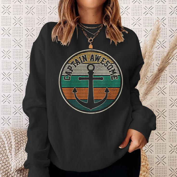 Captain Awesome - Vintage Anchor Funny Sailing Boating Gift Sweatshirt Gifts for Her