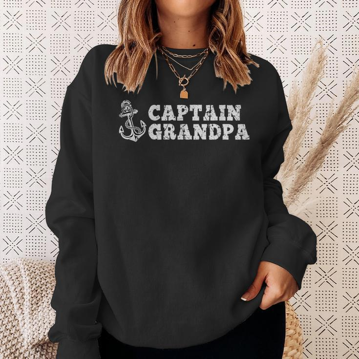 Captain Grandpa Sailing Boating Vintage Boat Anchor Funny Sweatshirt Gifts for Her