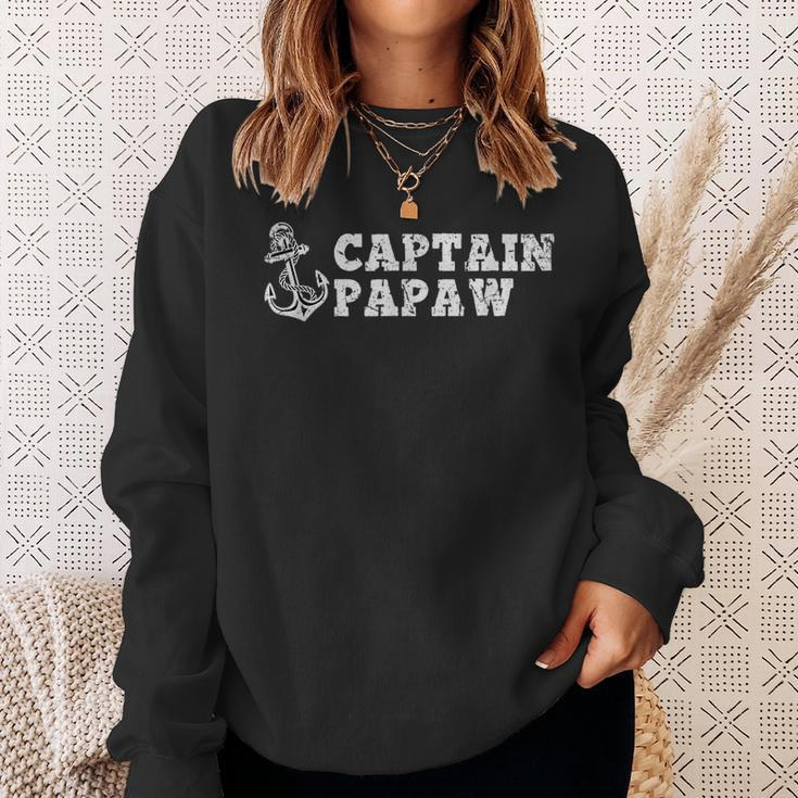 Captain Papaw Sailing Boating Vintage Boat Anchor Funny Sweatshirt Gifts for Her