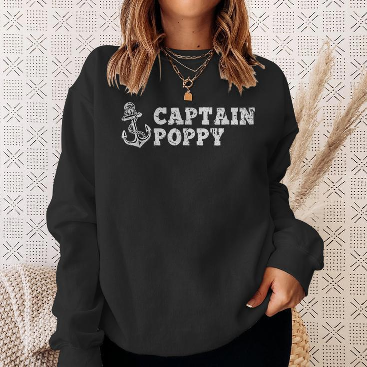 Captain Poppy Sailing Boating Vintage Boat Anchor Funny Sweatshirt Gifts for Her