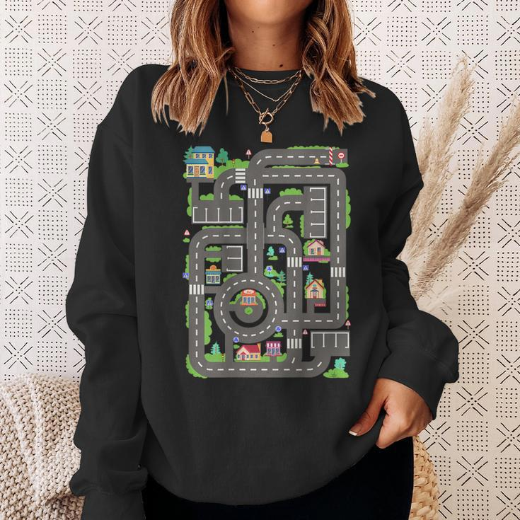 Car Road On Dad Back Fathers Day Play With Son Sweatshirt Gifts for Her