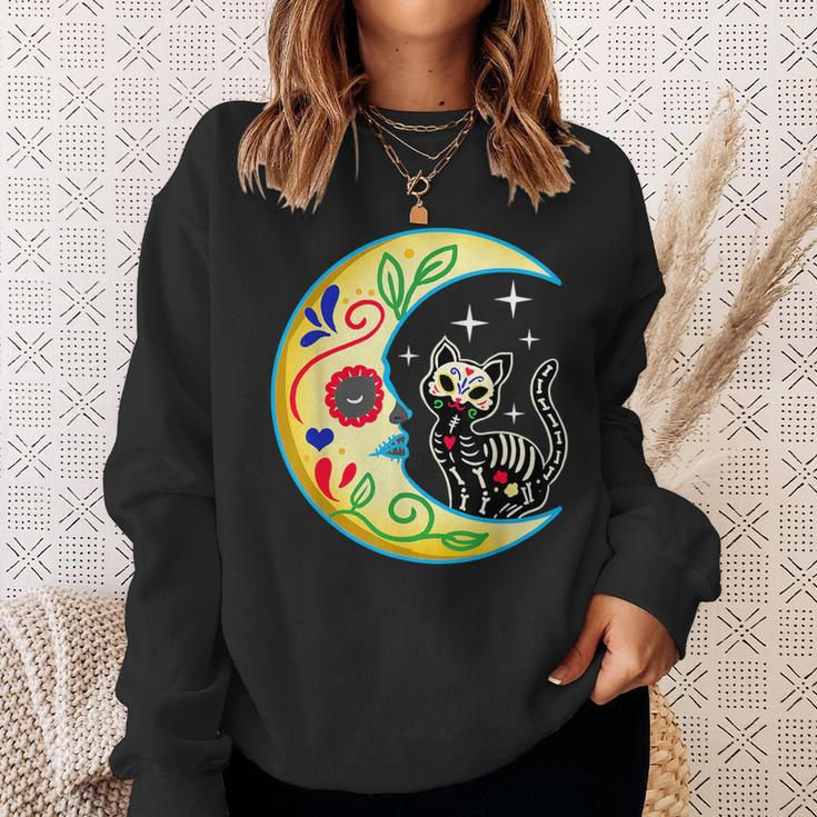 Cat & Moon Sugar Skull Dia De Los Muertos Day Of The Dead Sweatshirt Gifts for Her