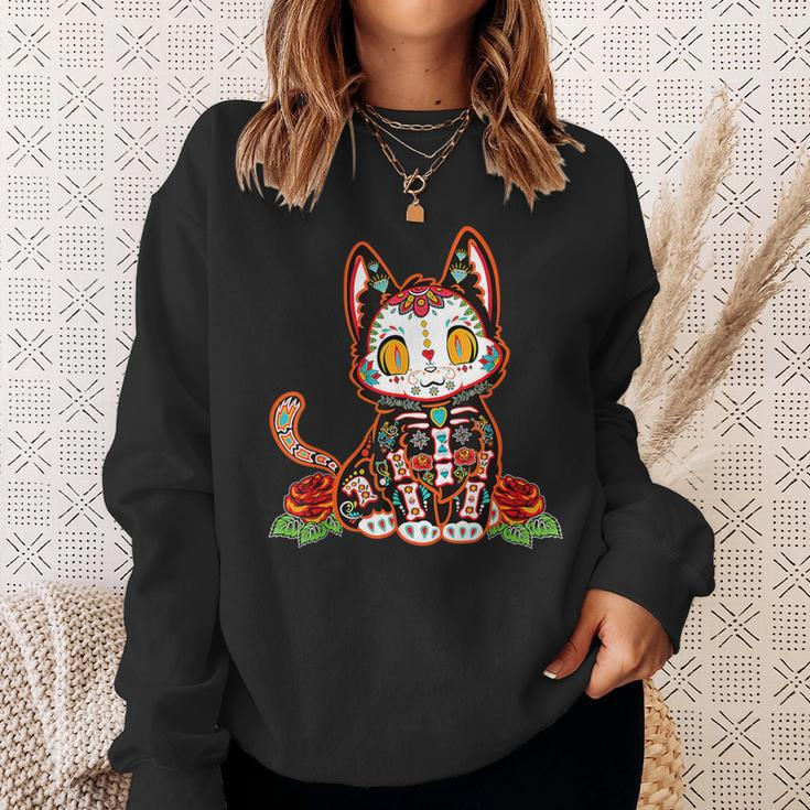 Cat Dia De Los Muertos Day Of The Dead El Gato Sugar Skull Sweatshirt Gifts for Her