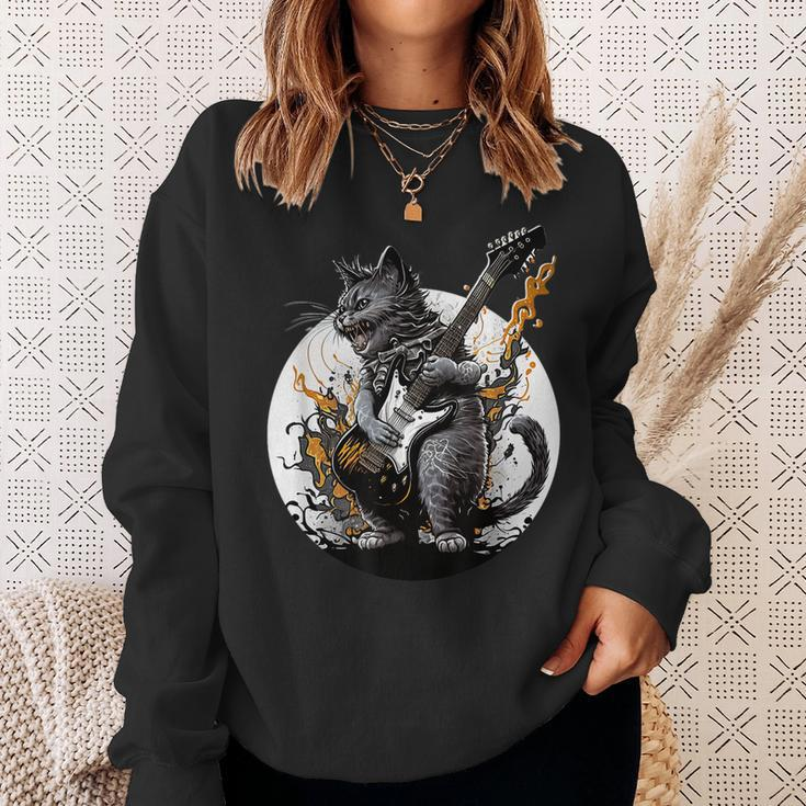 Cat Playing Guitar | Rock Cat | Heavy Metal Cat | Music Cat Sweatshirt Gifts for Her