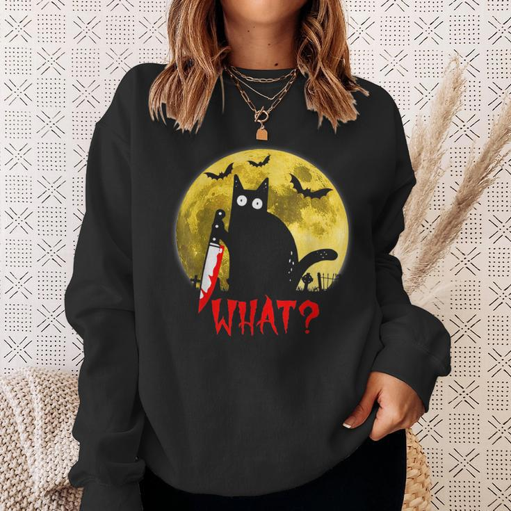 Cat What Murderous Black Cat Holding Knife Funny Halloween Sweatshirt Gifts for Her