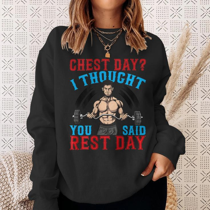 Chest Day Thought You Said Rest Day Backprint Bodybuilding Sweatshirt Gifts for Her