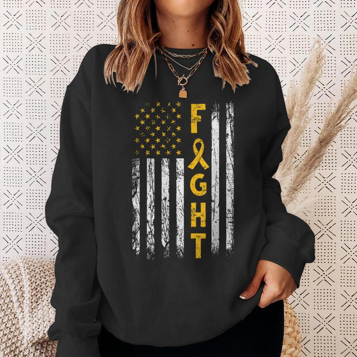 Childhood Cancer Awareness Fight Support American Flag Usa Sweatshirt Gifts for Her