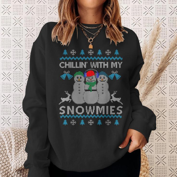 Chillin With My Snowmies Ugly Christmas Sweater Sweatshirt Gifts for Her