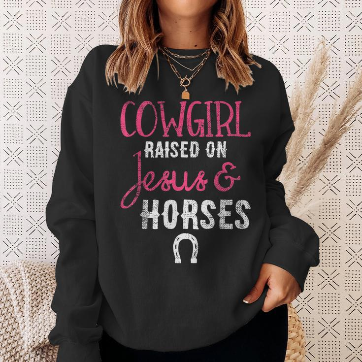 Christian Cowgirl Raised On Jesus And Horses Sweatshirt Gifts for Her