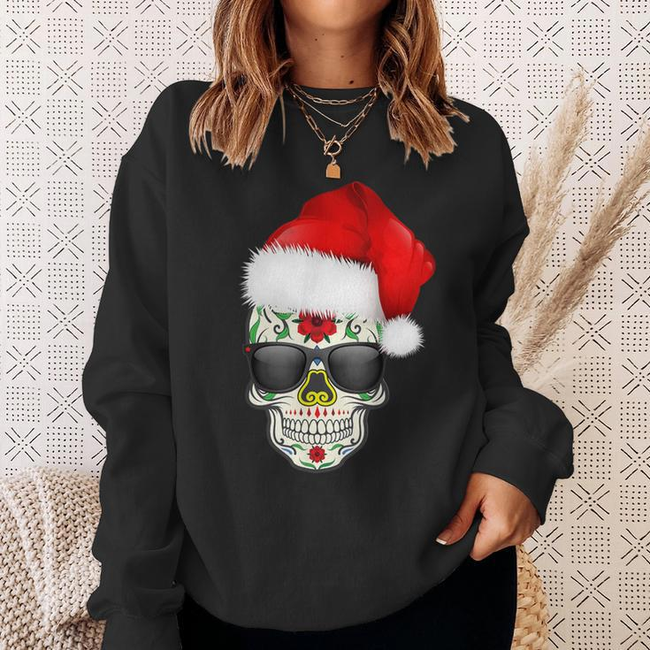 Christmas Hat Santa Day Of The Dead Sugar Skull Party Sweatshirt Gifts for Her