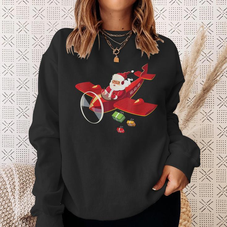 Christmas Santa Claus Pilot Flying Airplane Sweatshirt Gifts for Her