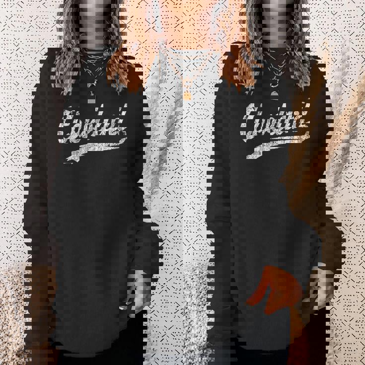 Cleveland Oh Vintage Baseball Sports Script Baseball Funny Gifts Sweatshirt Gifts for Her