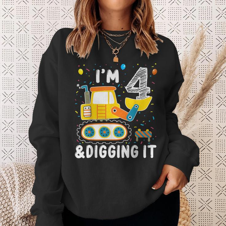 Construction Truck 4Th Birthday Boy 4 Yrs Old Digger Builder Sweatshirt Gifts for Her