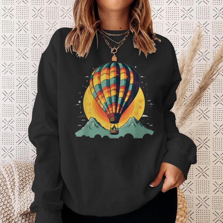 Cool Hot Air Balloon With Mountains Sweatshirt Gifts for Her