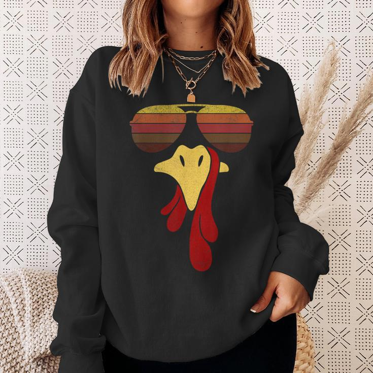 Cool Turkey Face With Sunglasses Face Vintage Retro Sweatshirt Gifts for Her