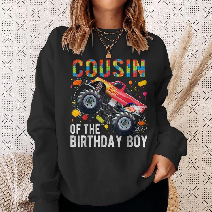 Cousin Birthday Boy Building Blocks Monster Truck Sweatshirt Gifts for Her