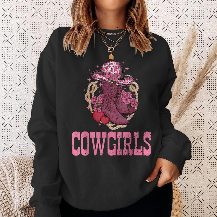 Cowgirls Pink Cowboy Hat Boots Western Cowgirls Rodeo Rodeo Funny Gifts Sweatshirt Gifts for Her