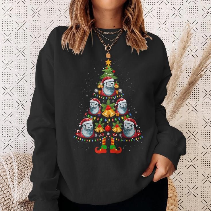 Crabeater Seal Santa Hat Christmas Tree Light Xmas Pajama Sweatshirt Gifts for Her