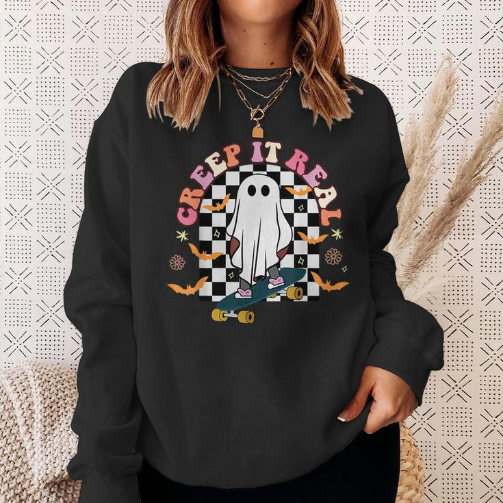 Creep It Real Skateboarder Ghost Vintage Retro Halloween IT Funny Gifts Sweatshirt Gifts for Her