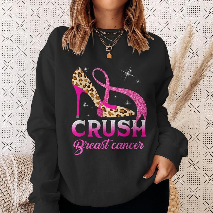 Crush Breast Cancer Awareness High Heel Leopard Pink Ribbon Sweatshirt Gifts for Her