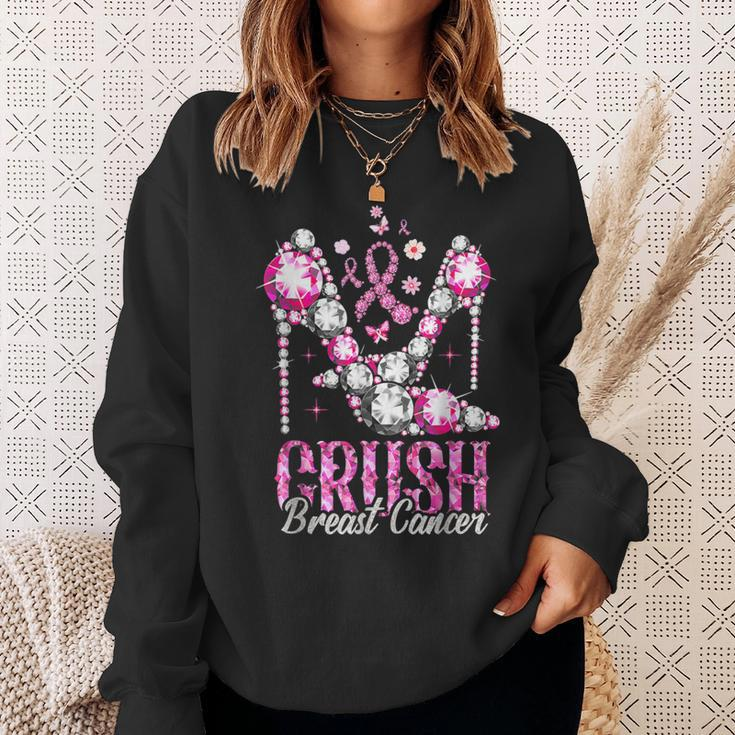 Crush Breast Cancer Pink Bling High Heels Ribbon Sweatshirt Gifts for Her