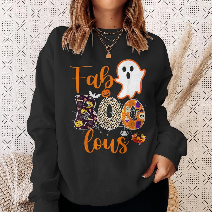 Cute Boo Ghost Halloween Fab Boo Lous Leopard Sweatshirt Gifts for Her