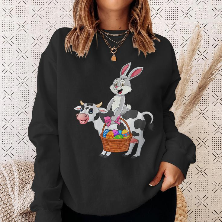 Cute Bunny Riding Cow Happy Easter Cow Lover Gifts Sweatshirt Gifts for Her