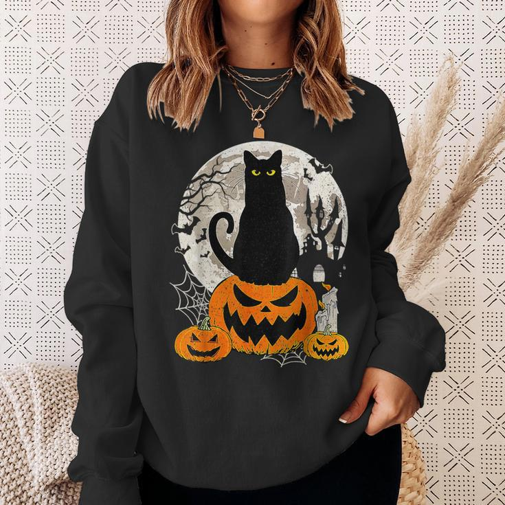 Cute Cat Black On Jack O' Lantern Retro Halloween Costume Sweatshirt Gifts for Her
