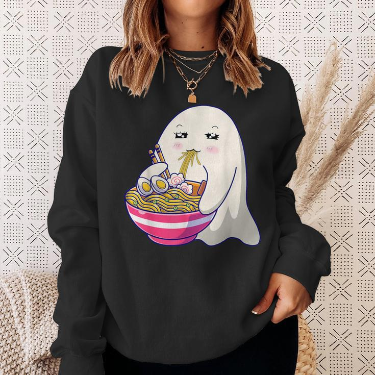 Cute Ghost Eat Ramen Kawaii Anime Halloween Noodles Japanese Sweatshirt Gifts for Her