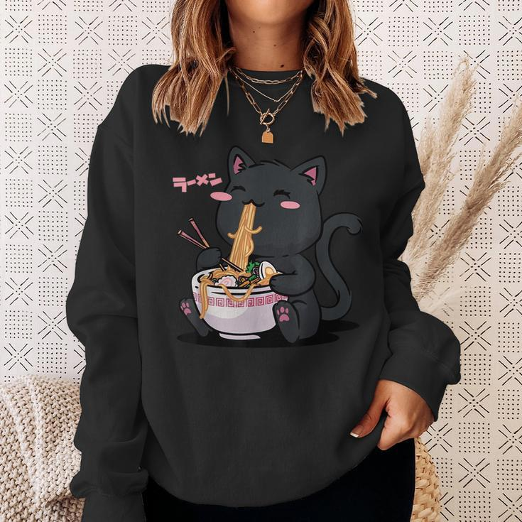 Cute Kawaii Cat Ramen Noodles Anime Black Cat Japanese Sweatshirt Gifts for Her