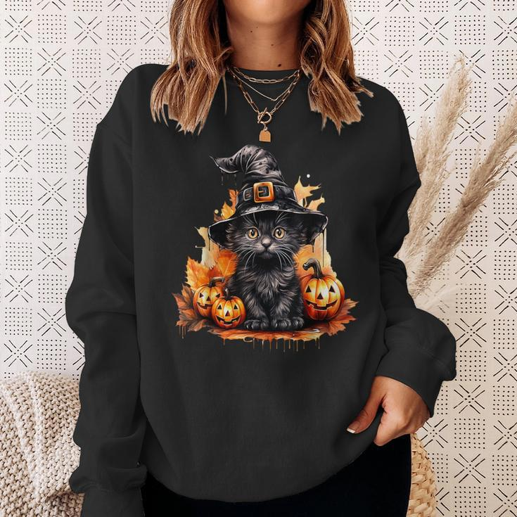 Cute Little Black Cat With Yellow Eyes Halloween Kittens Sweatshirt Gifts for Her