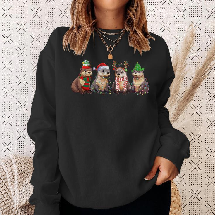 Cute Otter Christmas Pajama Xmas Lights Animals Lover Sweatshirt Gifts for Her