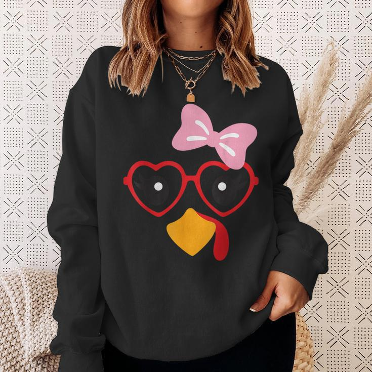 Cute Turkey Face Heart Sunglasses Thanksgiving Costume Sweatshirt Gifts for Her