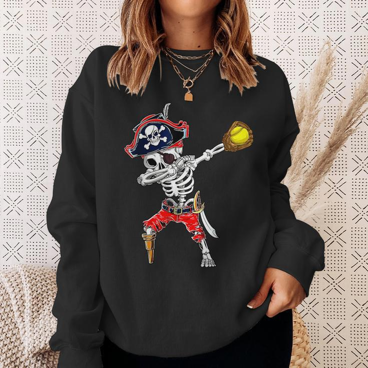 Dabbing Skeleton Pirate & Softball Ball Halloween Costume Sweatshirt Gifts for Her