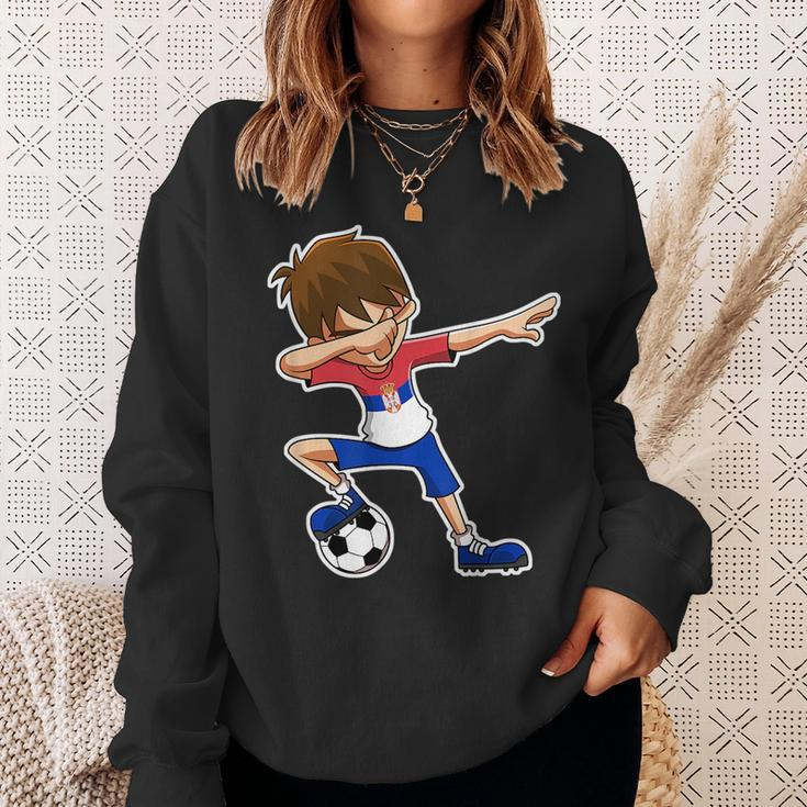 Dabbing Soccer Boy Serbia Serbian Flag Jersey Sweatshirt Gifts for Her