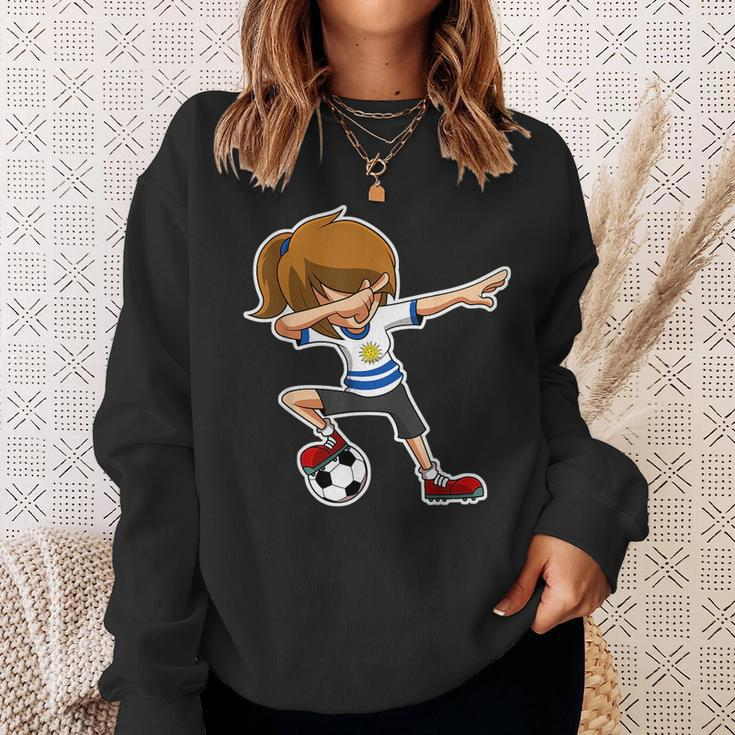 Dabbing Soccer Girl Uruguay Uruguayan Flag Jersey Sweatshirt Gifts for Her