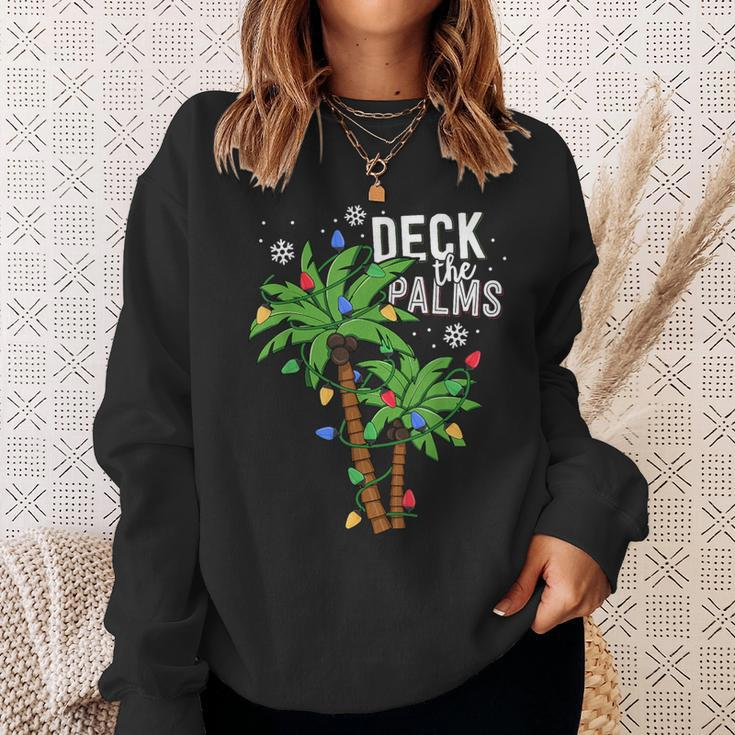 Deck The Palms Tropical Hawaii Christmas Palm Tree Lights Sweatshirt Gifts for Her